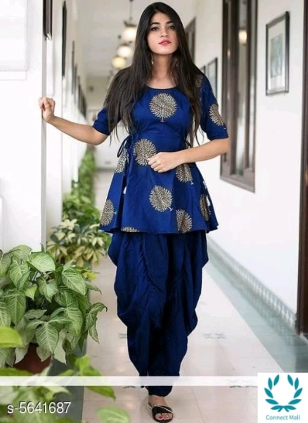 Women's Printed Anarkali Kurta with Dhoti Pants - L 